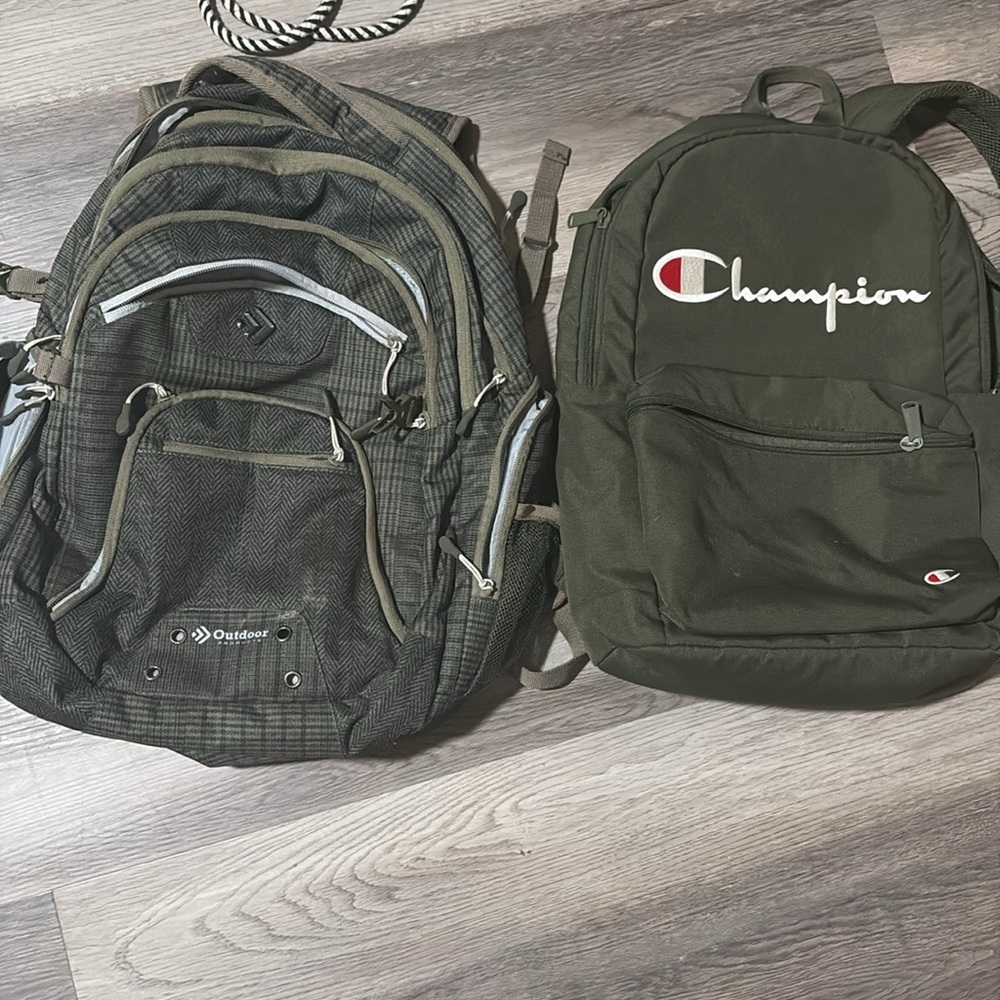 SOLD Champion and Outdoor Products Green and Gray Backpacks